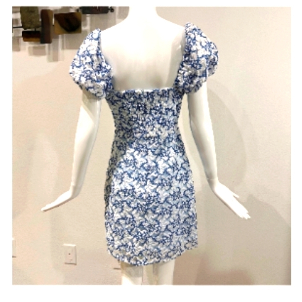 NWT Adelyn Rae “The Monroe” Lace MiniDress Floral Print Puff Sleeves Medium - Picture 5 of 14